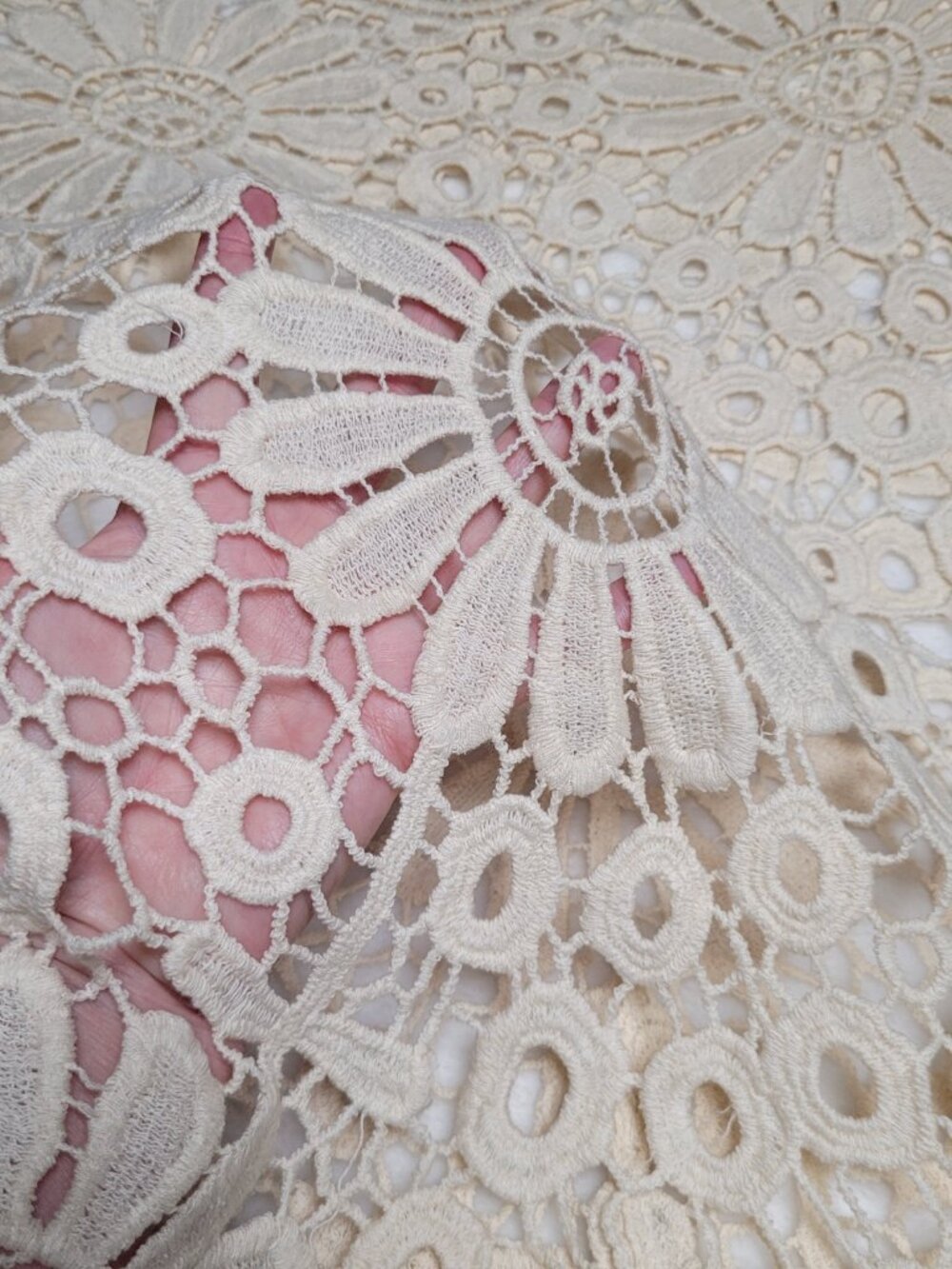 Crochet Top Womens Large Ivory Sheer Floral Romantic Boho Fairy Cottagecore - Picture 7 of 8